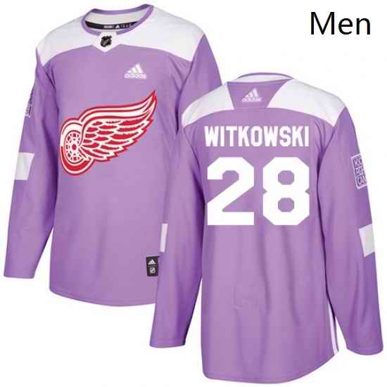 Mens Adidas Detroit Red Wings 28 Luke Witkowski Authentic Purple Fights Cancer Practice NHL Jersey